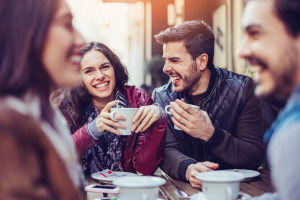 Young people drinking coffee