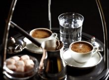 Turkish coffee served on plate